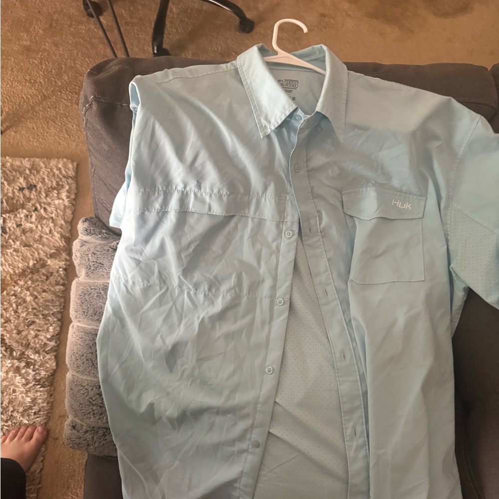 Huk Shirt Mens 3XL  XXXL Blue Button Up Fish Outdoor Short Sleeve Performance